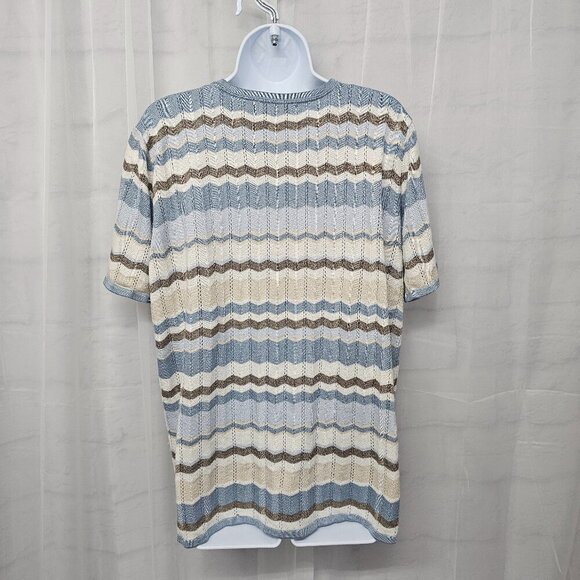 Vintage Alfred Dunner Blue Tan Chevron Striped Short Sleeve Sweater Pointelle 2X - Picture 6 of 11
